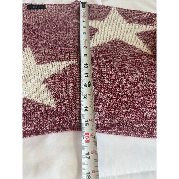 SHEIN Maroon White Star Knit Cropped Sweater Size L - Picture 5 of 7